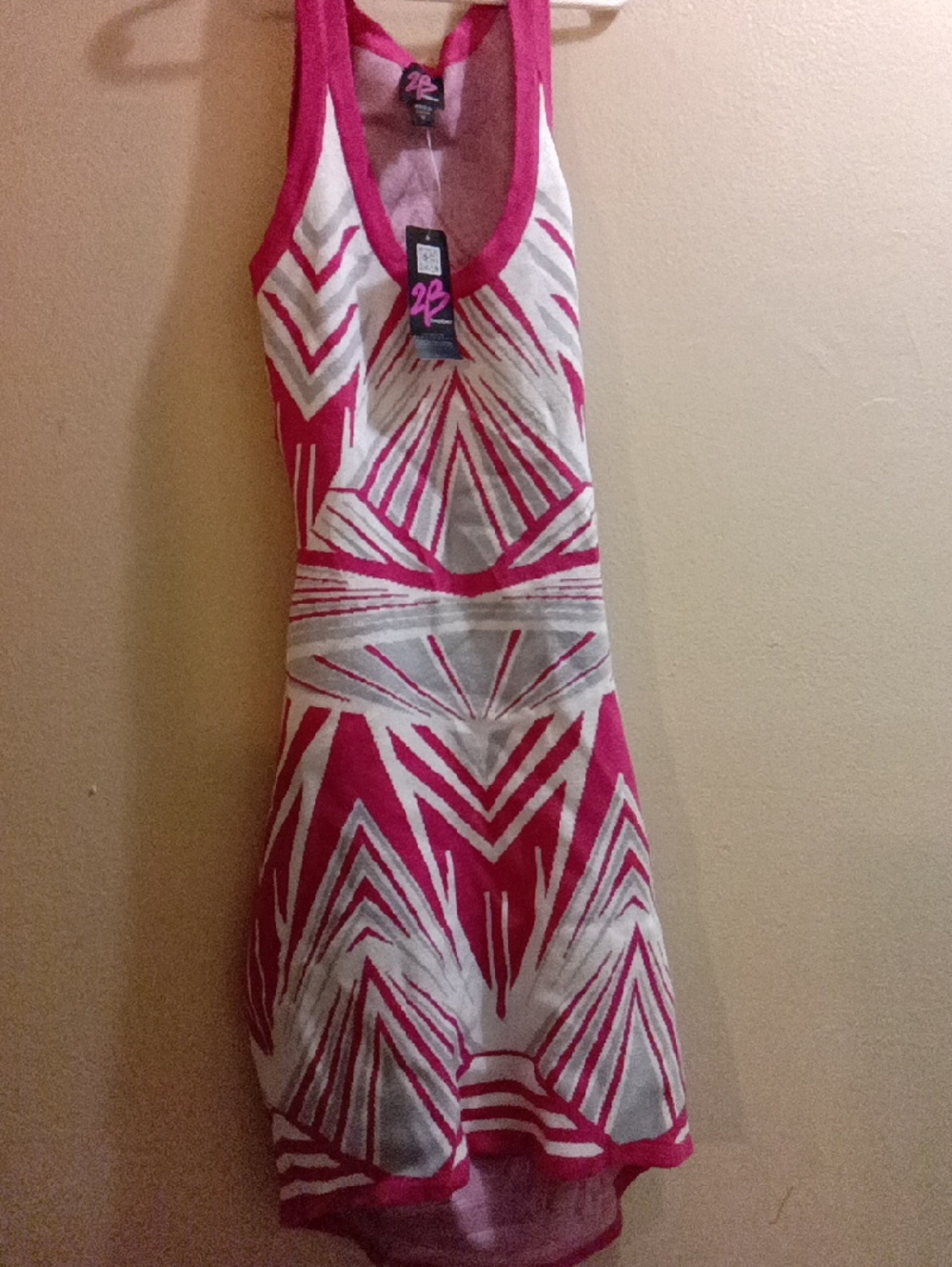 Pink and White Geometric Racerback Dress